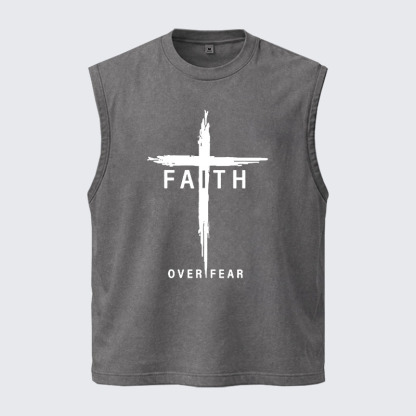 Washed Tank Top -  Faith Over Fear Cross