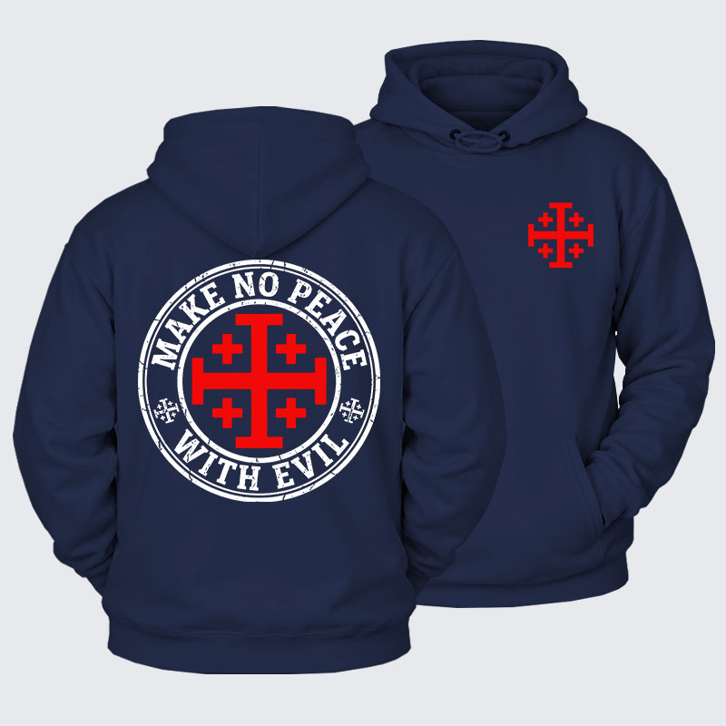 Plush Fleece-Lined Hoodie - Make No Peace with Evil Knight Templar Jerusalem Cross