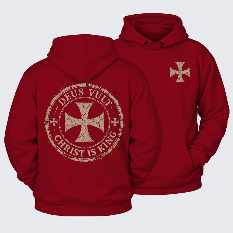 Plush Fleece-Lined Hoodie - Deus Vult Christ Is King