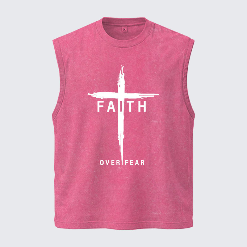 Washed Tank Top -  Faith Over Fear Cross
