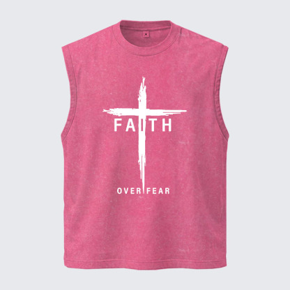 Washed Tank Top -  Faith Over Fear Cross