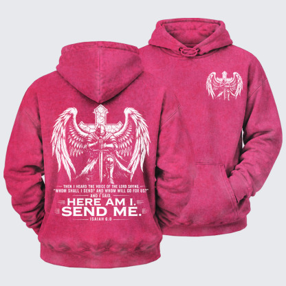 Washed Hoodie -   Here I Am Send Me Isaiah 6:8 Knight Templar Crusader