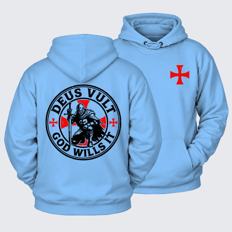 Plush Fleece-Lined Hoodie - Deus Vult Crusader Shield Templar Cross