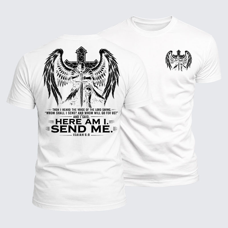 [Copy]Luxe Mercerized Cotton Tee -  Here I Am Send Me Isaiah 6:8 Knight Templar Crusader