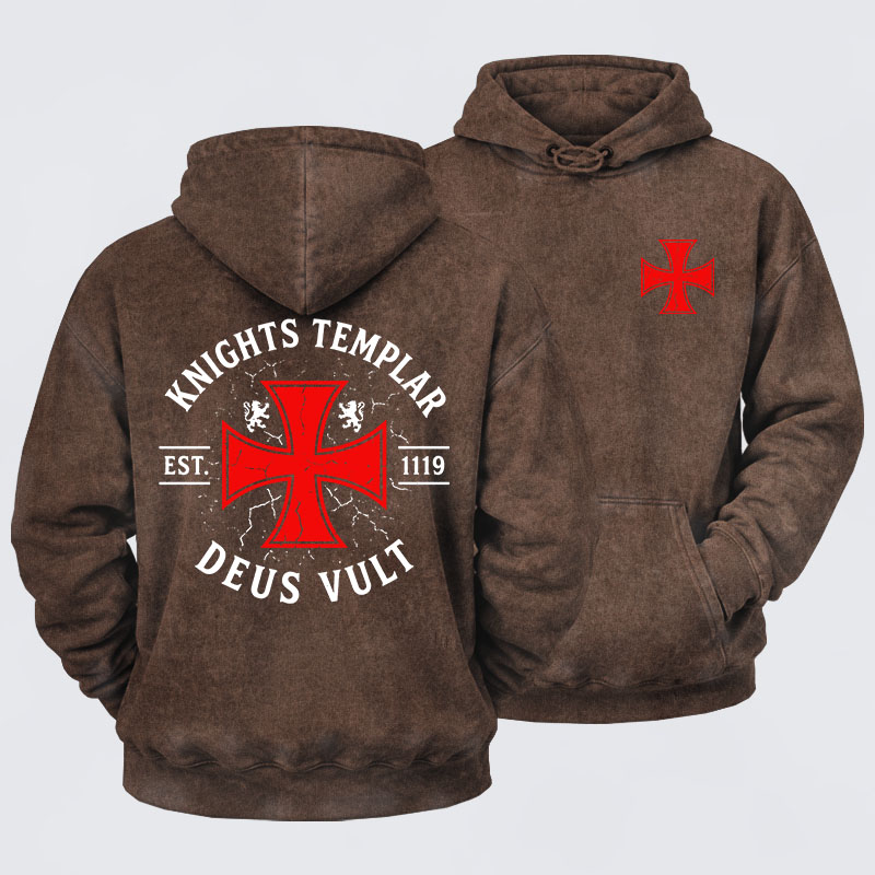 Washed Hoodie - Knights Templar Deus Vult
