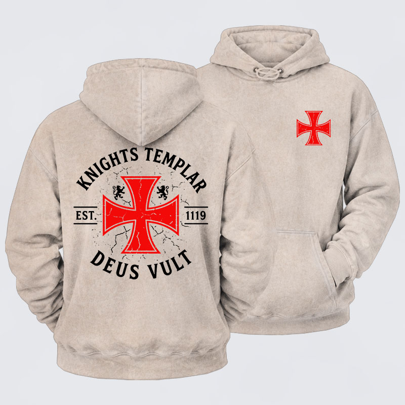 Washed Hoodie - Knights Templar Deus Vult