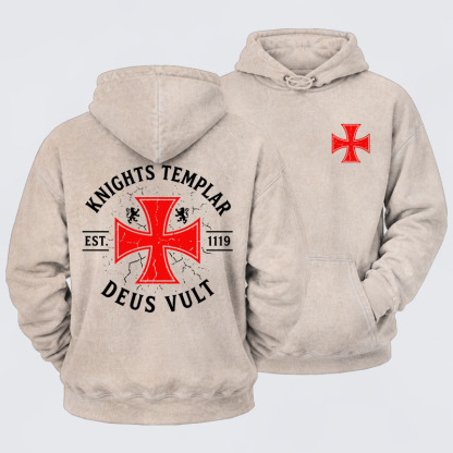 Washed Hoodie - Knights Templar Deus Vult