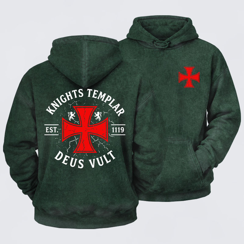 Washed Hoodie - Knights Templar Deus Vult