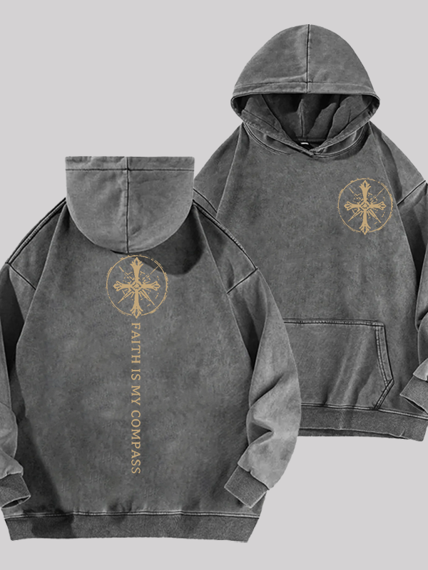 Faith Is My Compass Jesus God Christian Washed Hoodie