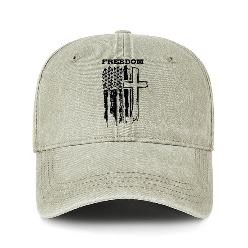 Heritage Washed Cap - Freedom Cross Vertical Flag