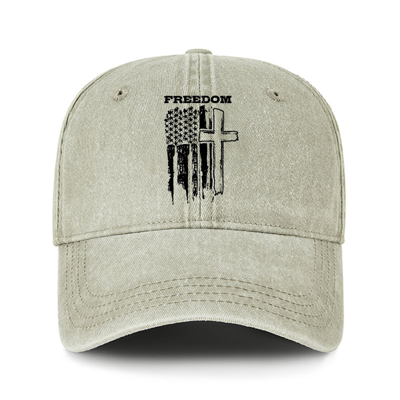 Heritage Washed Cap - Freedom Cross Vertical Flag