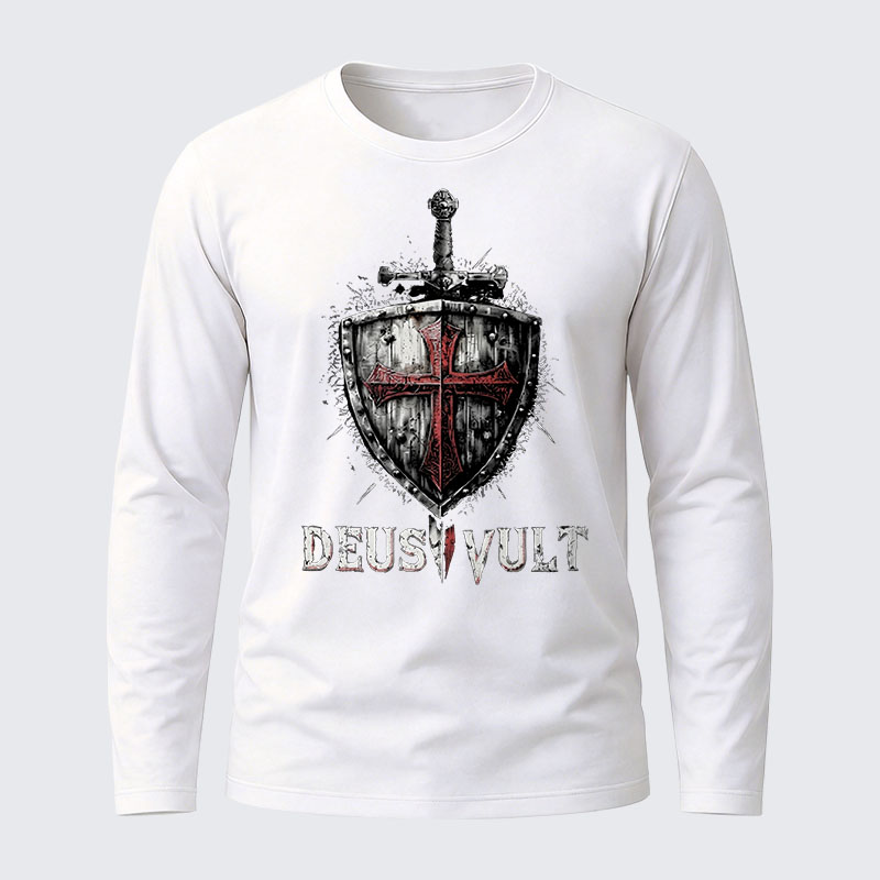 Deus Vult Crusader Shield Templar Cross Cotton Long Sleeve T-Shirt