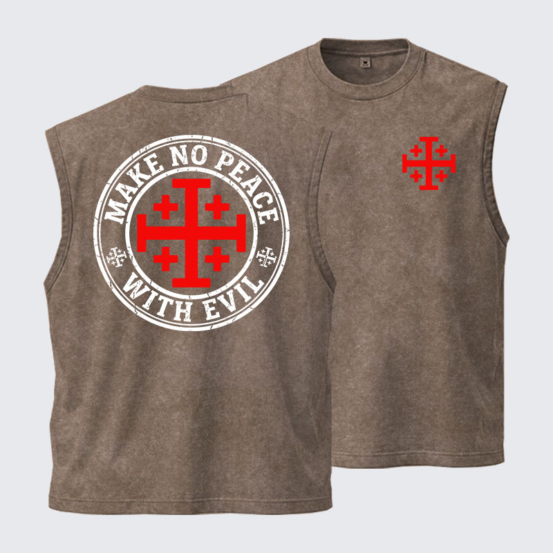 Washed Tank Top - Make No Peace with Evil Knight Templar Jerusalem Cross 