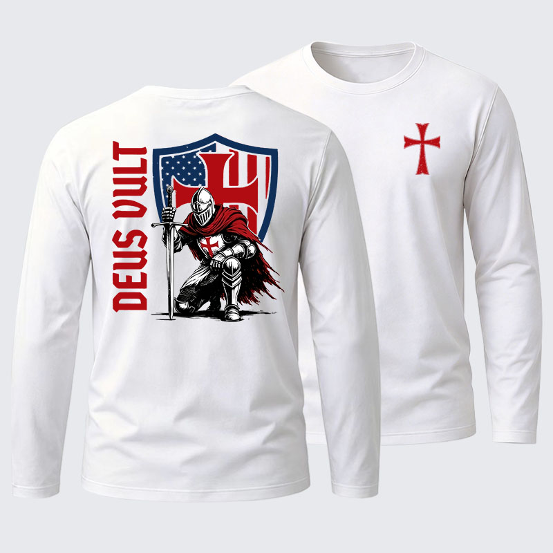 Deus Vult Crusader Shield Templar Cross Cotton Long Sleeve T-Shirt