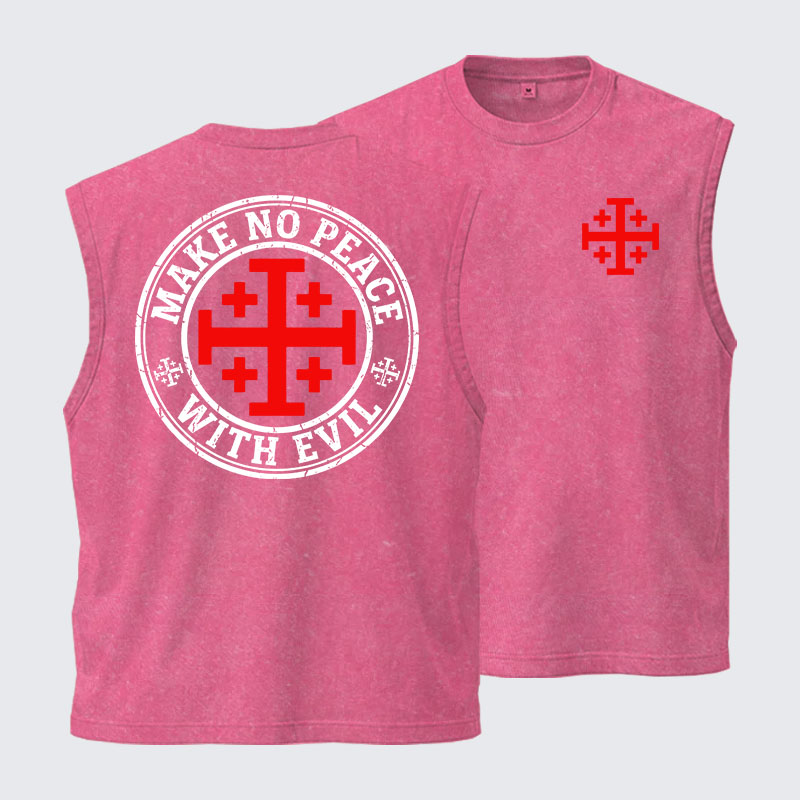Washed Tank Top - Make No Peace with Evil Knight Templar Jerusalem Cross 