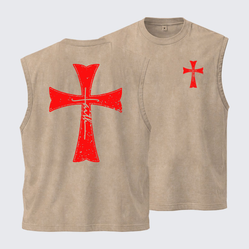 Washed Tank Top - Knights Templar Crusader Cross Faith