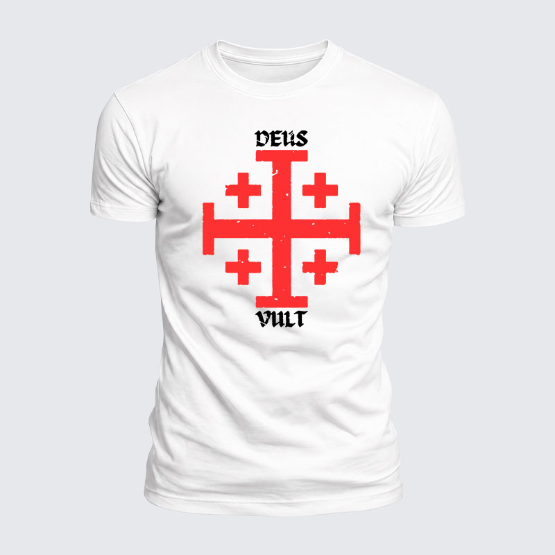 Luxe Mercerized Cotton Tee - Deus Vult + Jerusalem Cross