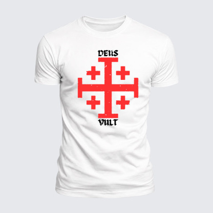 Luxe Mercerized Cotton Tee - Deus Vult + Jerusalem Cross
