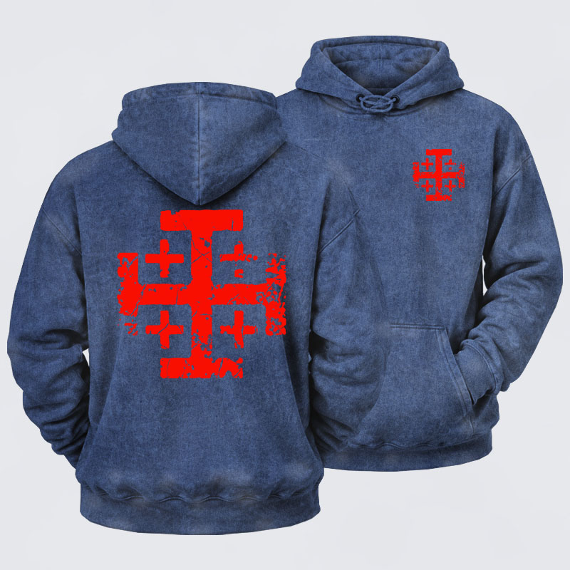 Washed Hoodie - Knights Templar Jerusalem Cross