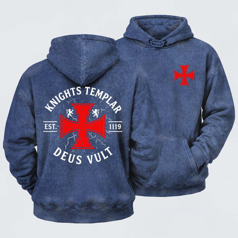 Washed Hoodie - Knights Templar Deus Vult