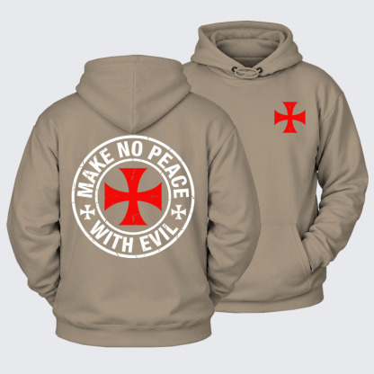 Plush Fleece-Lined Hoodie - Make No Peace with Evil Knight Templar Cross