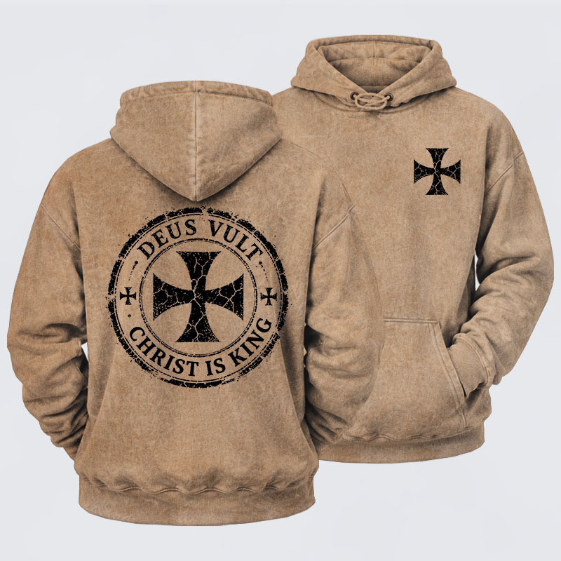 Washed Hoodie - Deus Vult Christ Is King