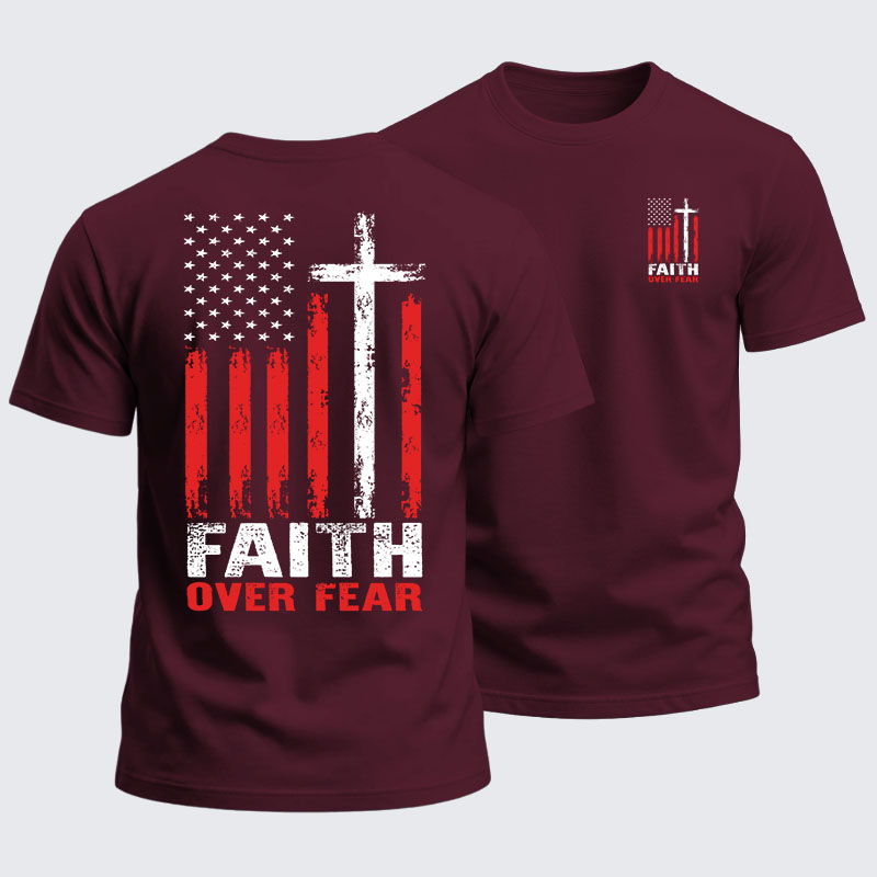 Heavyweight Cotton Tee - Faith Over Fear Flag