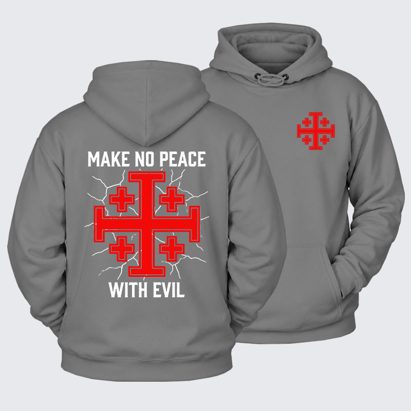 [Copy]Plush Fleece-Lined Hoodie - Make No Peace with Evil Knight Templar Jerusalem Cross