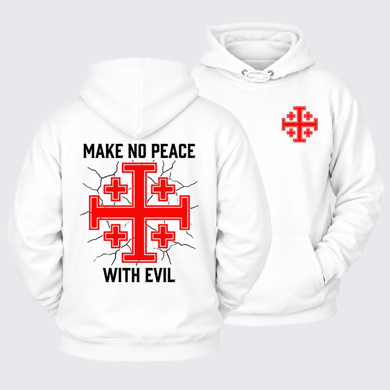 [Copy]Plush Fleece-Lined Hoodie - Make No Peace with Evil Knight Templar Jerusalem Cross
