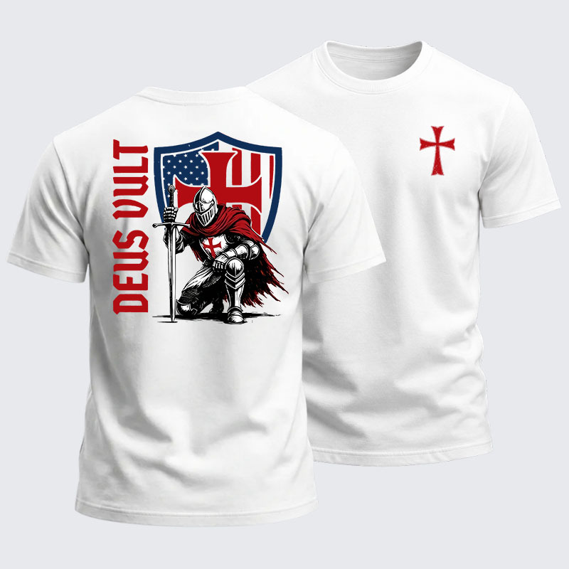 Heavyweight Cotton Tee - Templar Knight Crusader Deus Vult