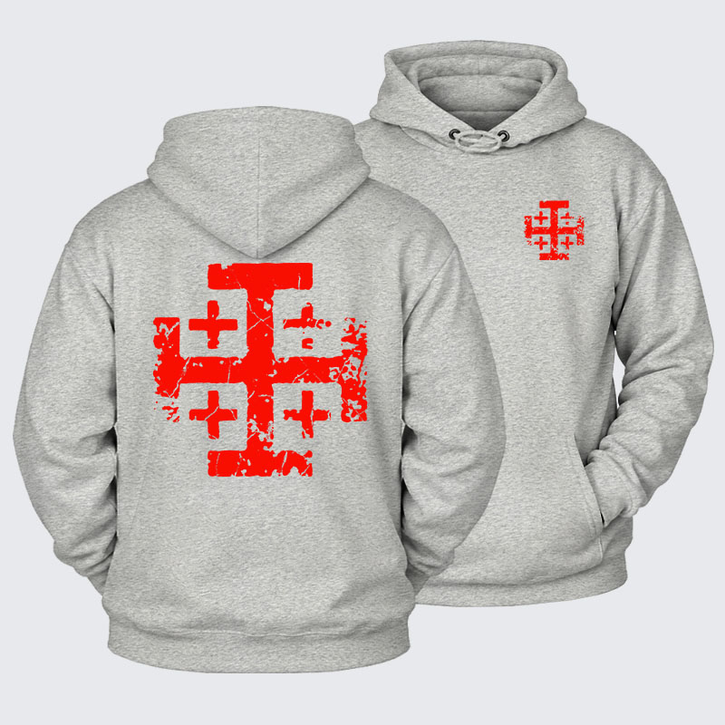 Plush Fleece-Lined Hoodie - Knights Templar Jerusalem Cross