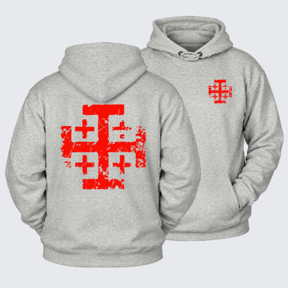 Plush Fleece-Lined Hoodie - Knights Templar Jerusalem Cross