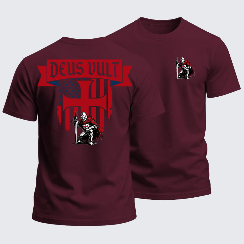 Heavyweight Cotton Tee - Templar Knight Crusader Deus Vult