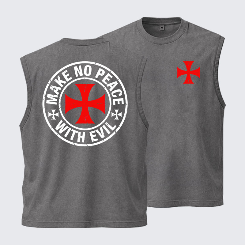 Washed Tank Top - Make No Peace with Evil Knight Templar Cross