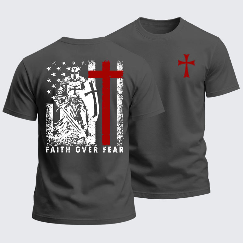Heavyweight Cotton Tee - Faith Over Fear Knight Templar American Flag