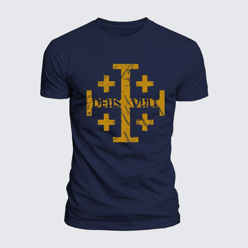 Luxe Mercerized Cotton Tee - Deus Vult + Jerusalem Cross
