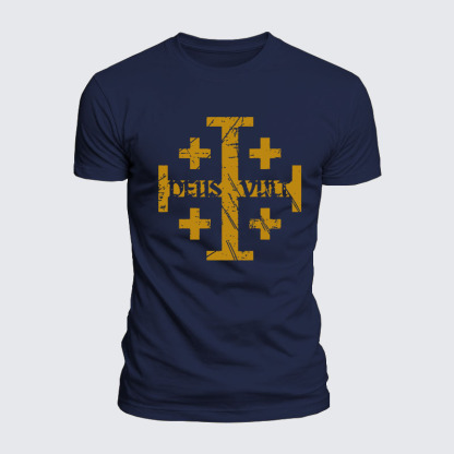 Luxe Mercerized Cotton Tee - Deus Vult + Jerusalem Cross
