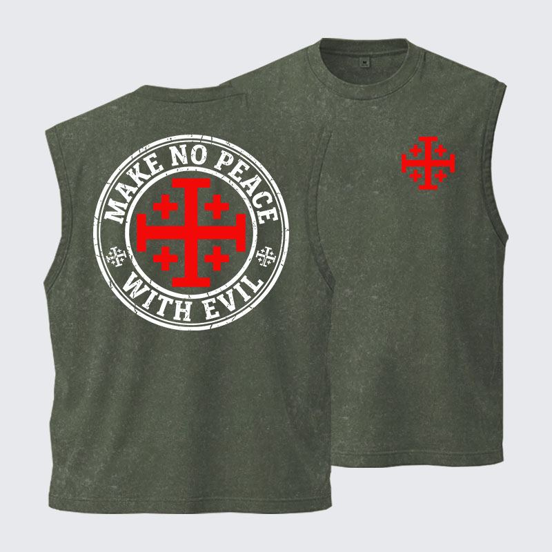 Washed Tank Top - Make No Peace with Evil Knight Templar Jerusalem Cross 