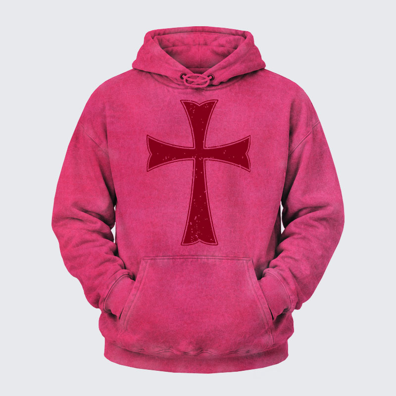 Washed Hoodie - Knights Templar Crusader Cross