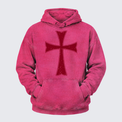 Washed Hoodie - Knights Templar Crusader Cross