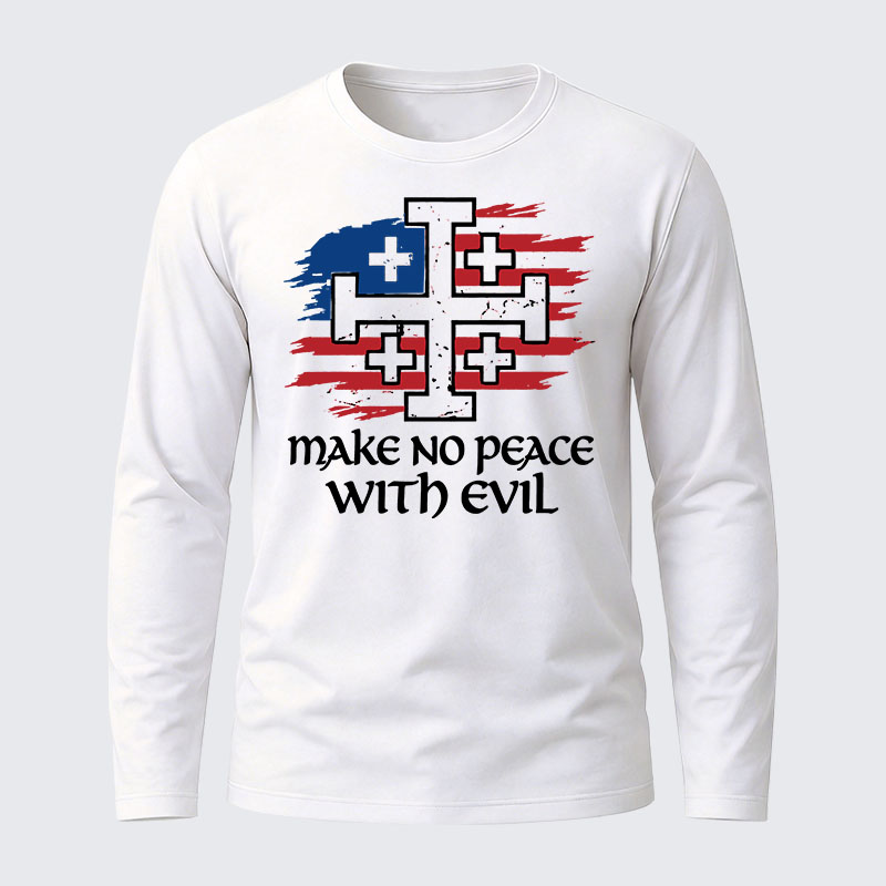 Make No Peace with Evil Jerusalem Cross United States Flag Cotton Long Sleeve T-Shirt