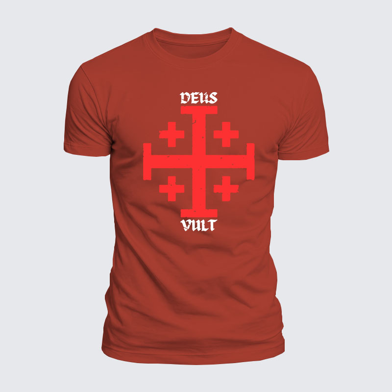 Luxe Mercerized Cotton Tee - Deus Vult + Jerusalem Cross
