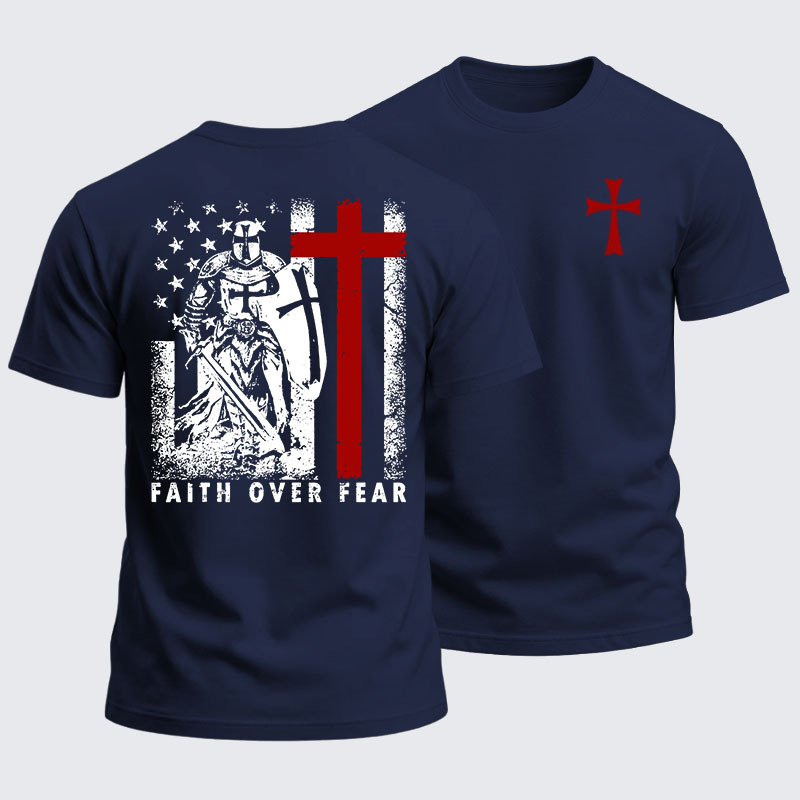 Heavyweight Cotton Tee - Faith Over Fear Knight Templar American Flag