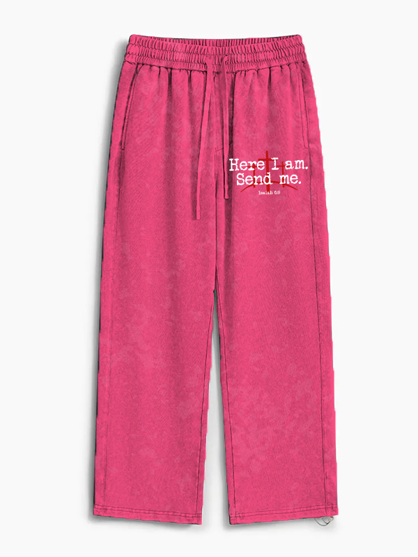 Here I Am Send Me - Bible Verse Isaiah 6:8 Jesus God Christian Washed Sweatpants