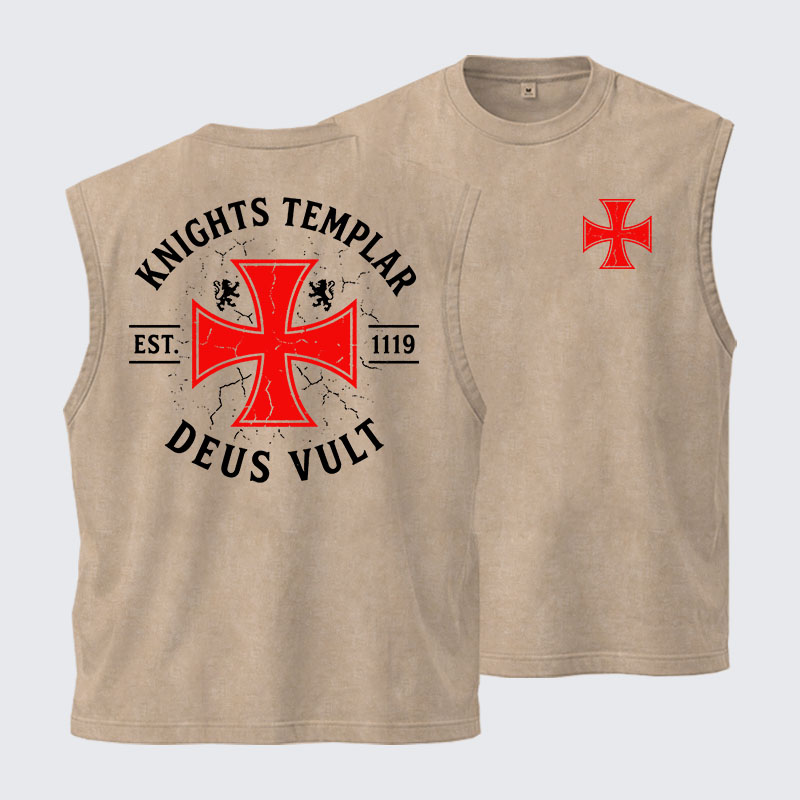 Washed Tank Top - Knights Templar Deus Vult
