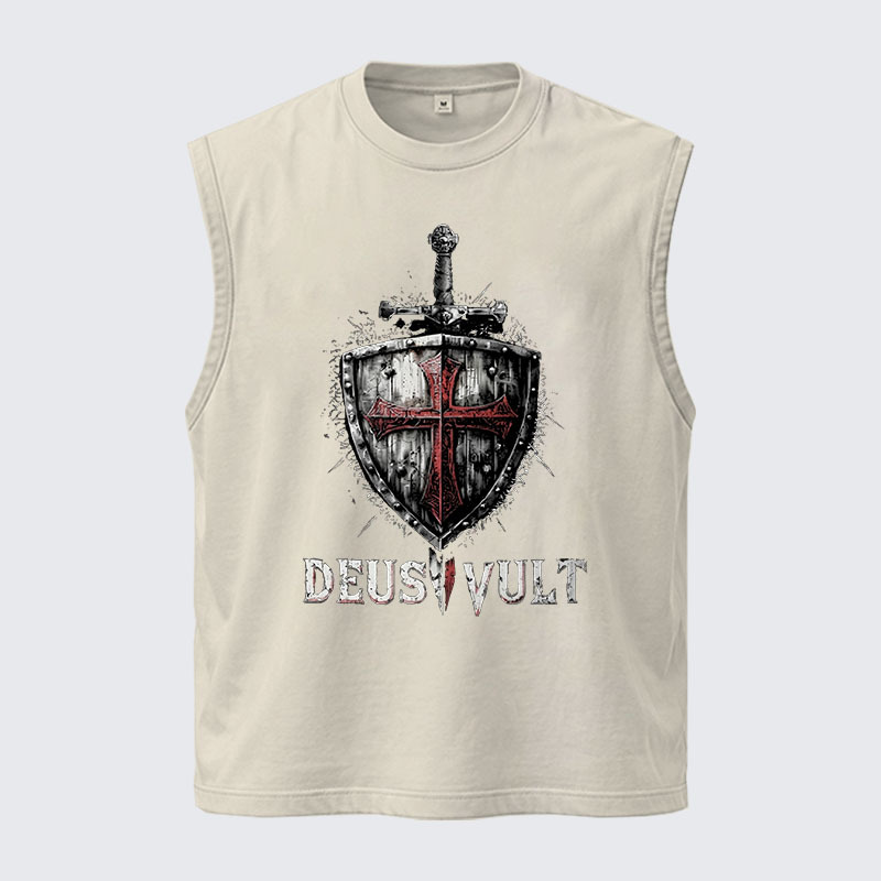 Washed Tank Top - Deus Vult Crusader Shield Templar Cross