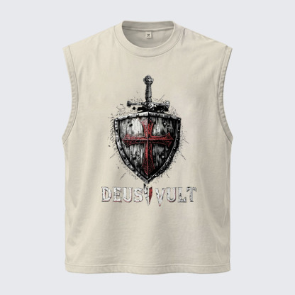 Washed Tank Top - Deus Vult Crusader Shield Templar Cross