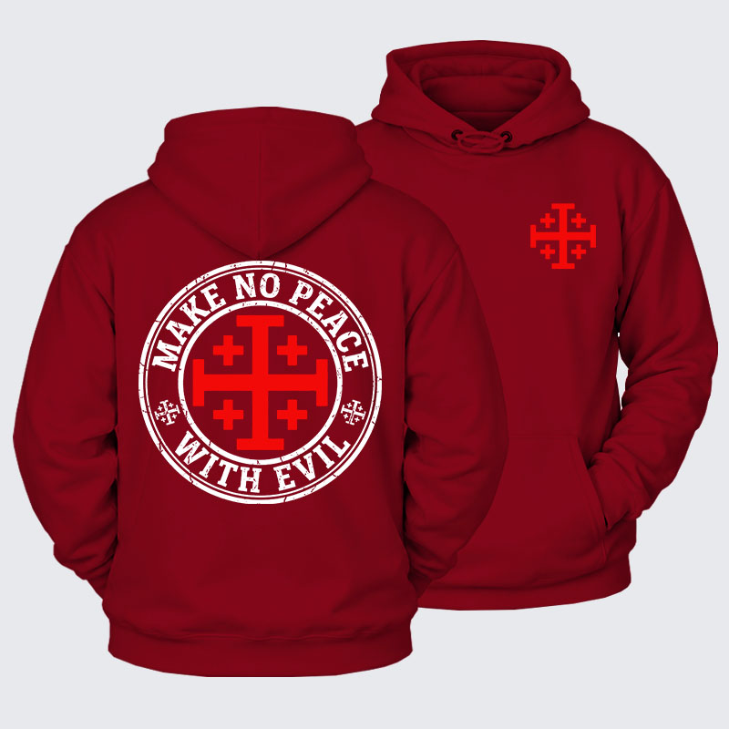 Plush Fleece-Lined Hoodie - Make No Peace with Evil Knight Templar Jerusalem Cross