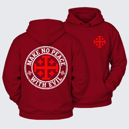Plush Fleece-Lined Hoodie - Make No Peace with Evil Knight Templar Jerusalem Cross