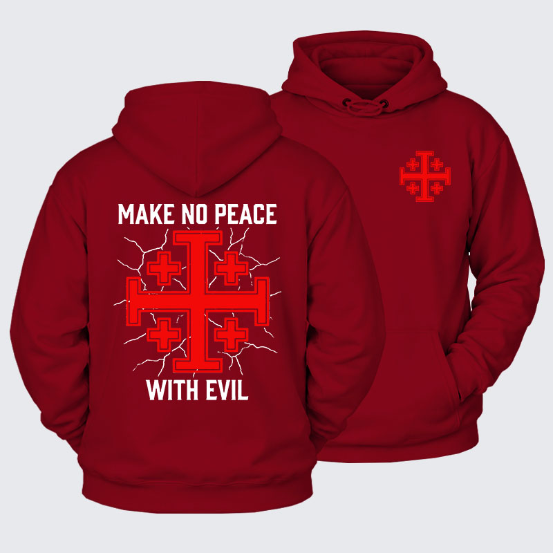 [Copy]Plush Fleece-Lined Hoodie - Make No Peace with Evil Knight Templar Jerusalem Cross